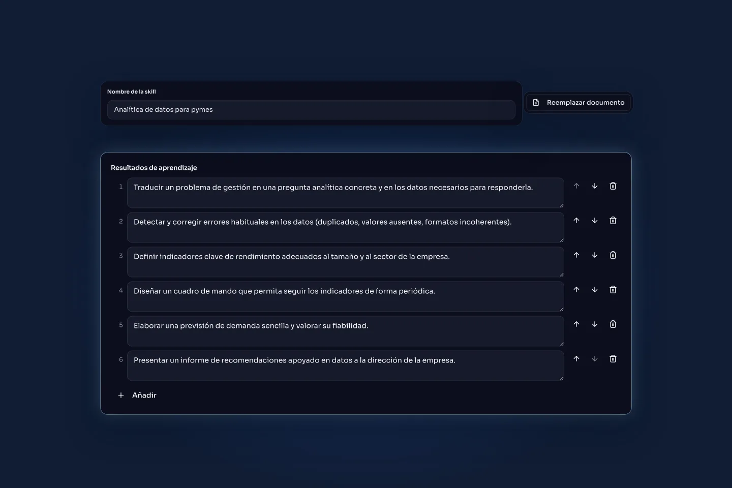 Resultados de aprendizaje extraídos de la memoria oficial, listos para revisar